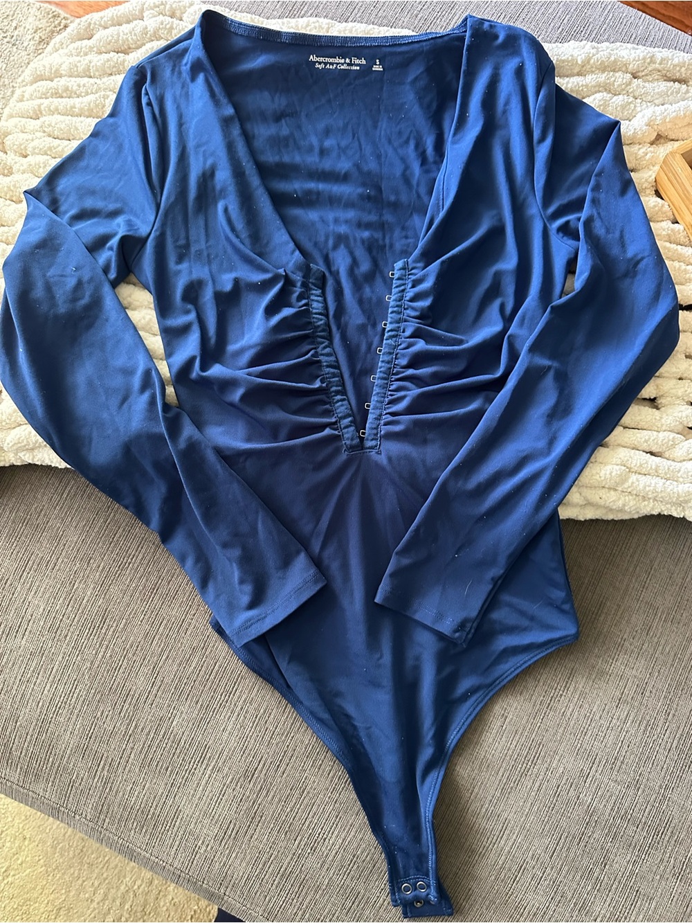 Abercrombie & Fitch Deep Blue Long-Sleeve V-Neck Bodysuit